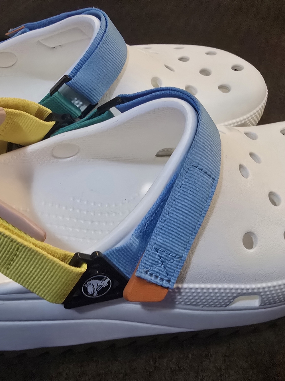 CROCS Clog Sandals with Blue, Yellow & Green Straps Women/unisex